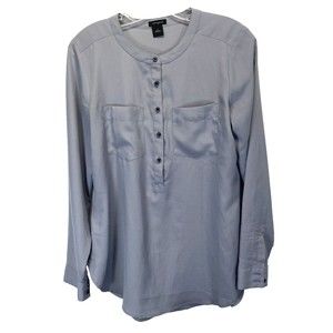 Ann Taylor Women's Size Small Blouse 1/2 Button Up Gray Long Sleeve Collarless